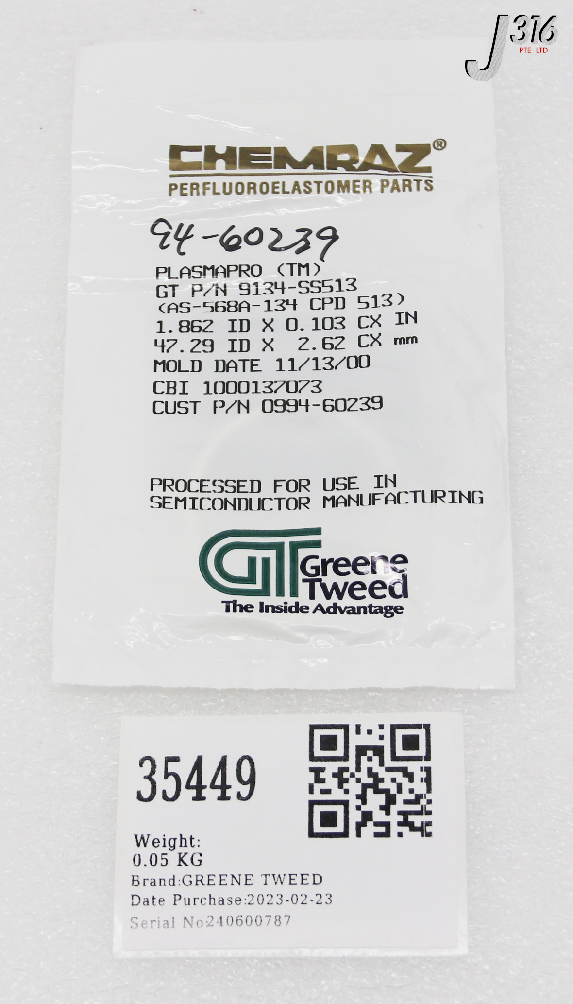 MM専用 35449 GREENE TWEED O-RING, CHEMRAZ, AS-568A-1134 (NEW) 9134-SS513